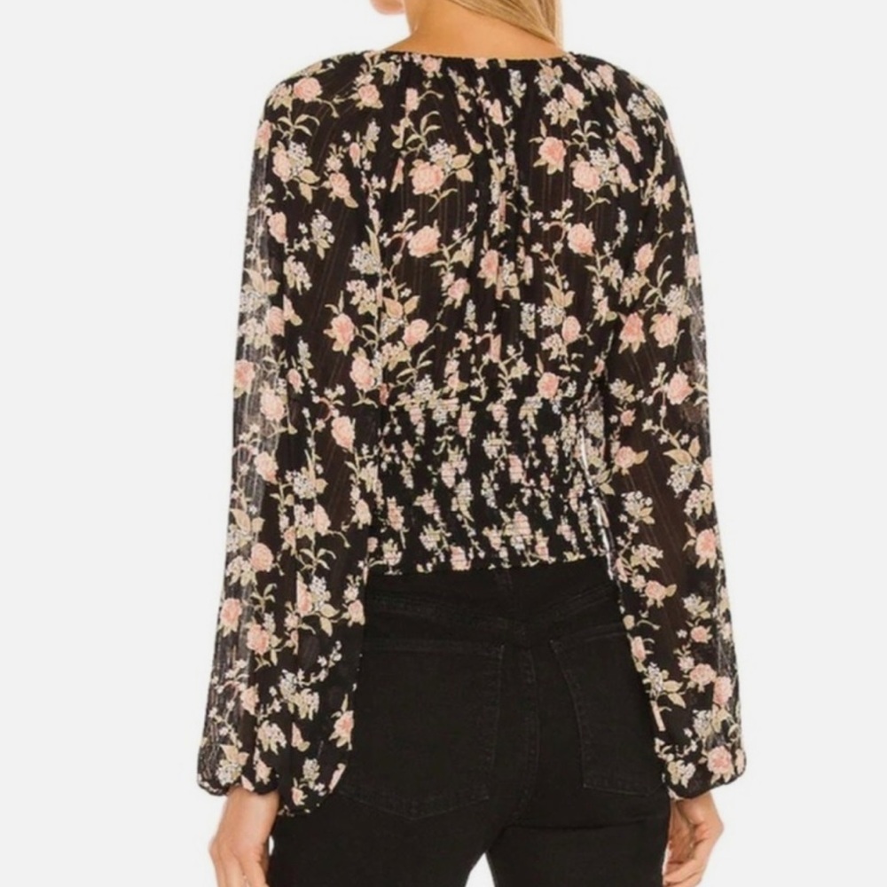 Free People Final Rose Black Combo Balloon Sleeve Blouse Women's Size - Picture 4 of 10
